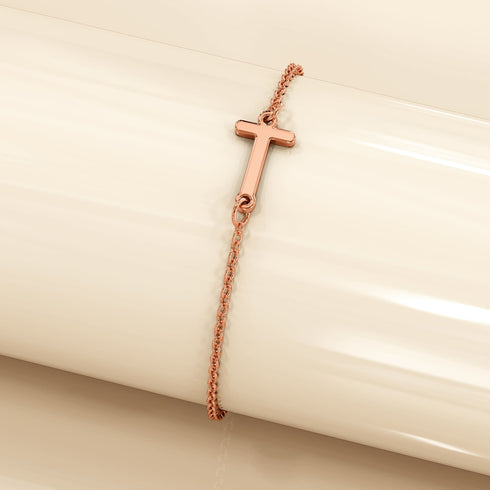 Bold Alphabet Letter Initial Charm Bracelet in Rose Gold Tone